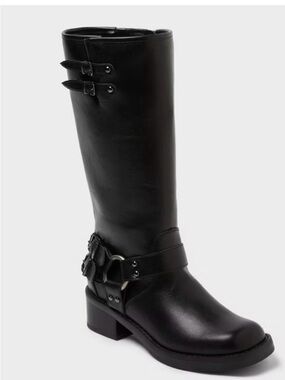 Black Tall Buckle Riding Boots